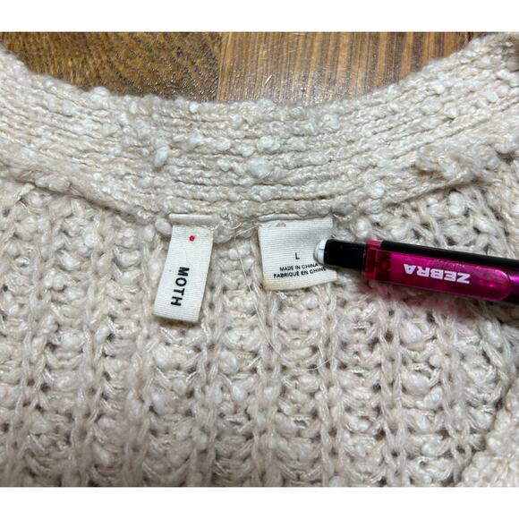 Anthropologie Moth Chunky Knit Swing Sweater in Cream Zipper Accent Alpaca Sz L - Picture 2 of 10
